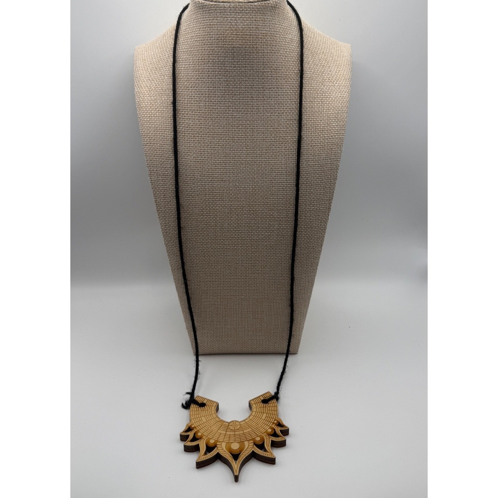 Laser Cut Wood Sunburst Statement Necklace YarnCord Boho Tribal
